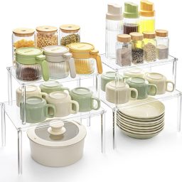 Acrylic Cabinet Organizer, Set of 4 Spice Rack Organizer for Cabinet, Desk Countertop Shelf Organizer, Pantry Kitchen Storage and Organization, Stackable Shelves House Essentials for Gift